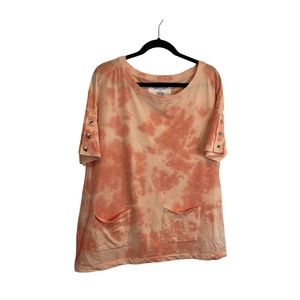 The Sweatshirt Project Orange Pink Tie Dye Short Sleeve Top Pocket Womens Sz S